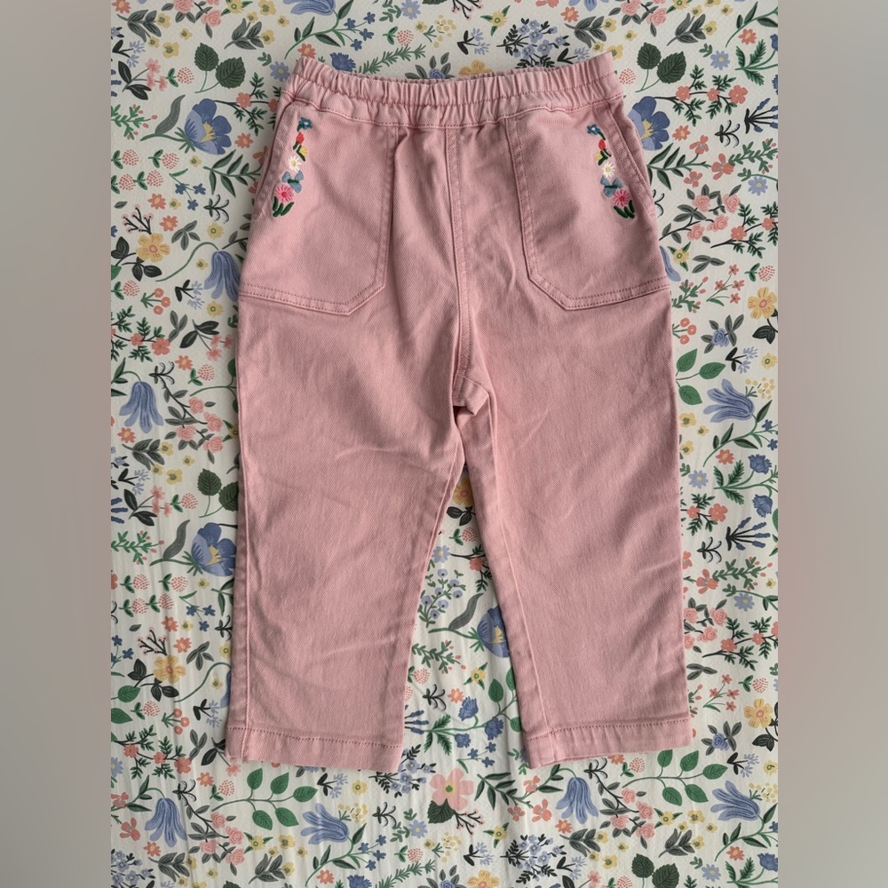 Mini Boden Pink Kids Jeans with Floral Embroidery